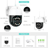 Dual-lens 8x zoom outdoor dome CCTV camera with 8MP resolution and WiFi connectivity.