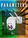 8MP smart WiFi security camera dimensions with PTZ wall mount installation – 18cm x 18cm x 11cm