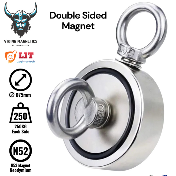 Monster Strong Double-Sided Fishing Magnet 250KG Pulling Force On Each Side D75mm Neodymium Magnet With 20m Rope