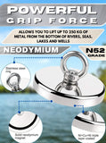 250KG power fishing magnet D75mm neodymium with 20m rope, ideal for treasure hunting in Irish waters.