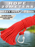 Heavy-duty D75mm neodymium magnet with 250KG power and 20m rope for metal fishing in Irish rivers.