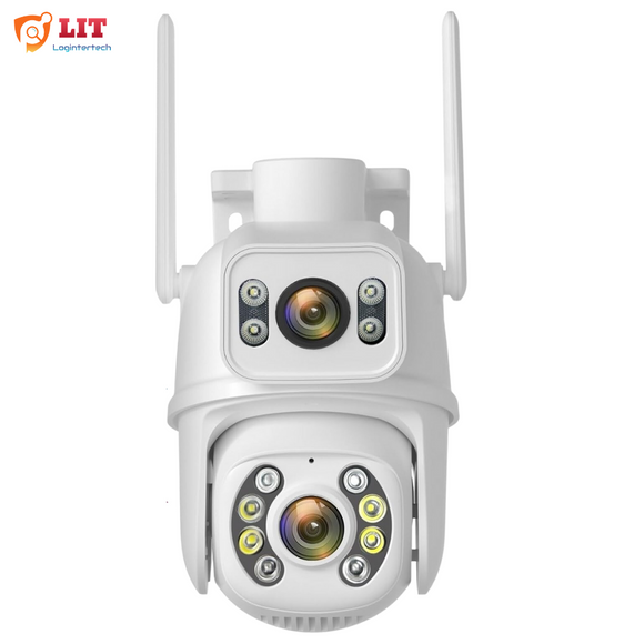 Outdoor 6MP 4K PTZ WiFi IP security camera with dual lens and color night vision, waterproof for reliable surveillance