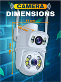 Camera size and dimensions of LogInterTech 6MP PTZ dual-lens WiFi camera – outdoor surveillance Ireland.