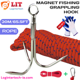 3 Claw Stainless Steel Grappling Hook Large 19CM With 20M Rope For Magnet Fishing