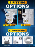 Dual-lens PTZ WiFi camera from LogInterTech with wall or ceiling mount and three connection options – shop Ireland security solutions.