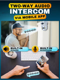 Two-way audio intercom via mobile app – LogInterTech dual-lens WiFi camera with speaker and mic – ideal for deliveries and home security in Ireland.