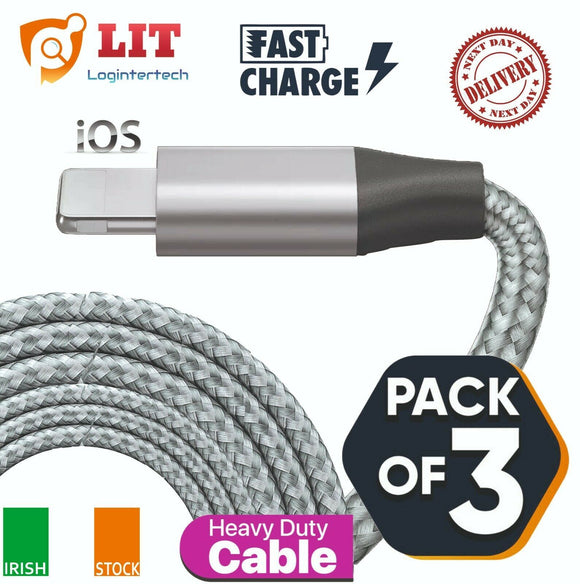 3Pack For iPhone Heavy Duty USB Charger Braided Cable Lead 11 10 12 8 7 iPad AIR