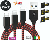 3 Pack Braided Long USB Charger Data Sync Cable Charging Lead For Apple iPhone