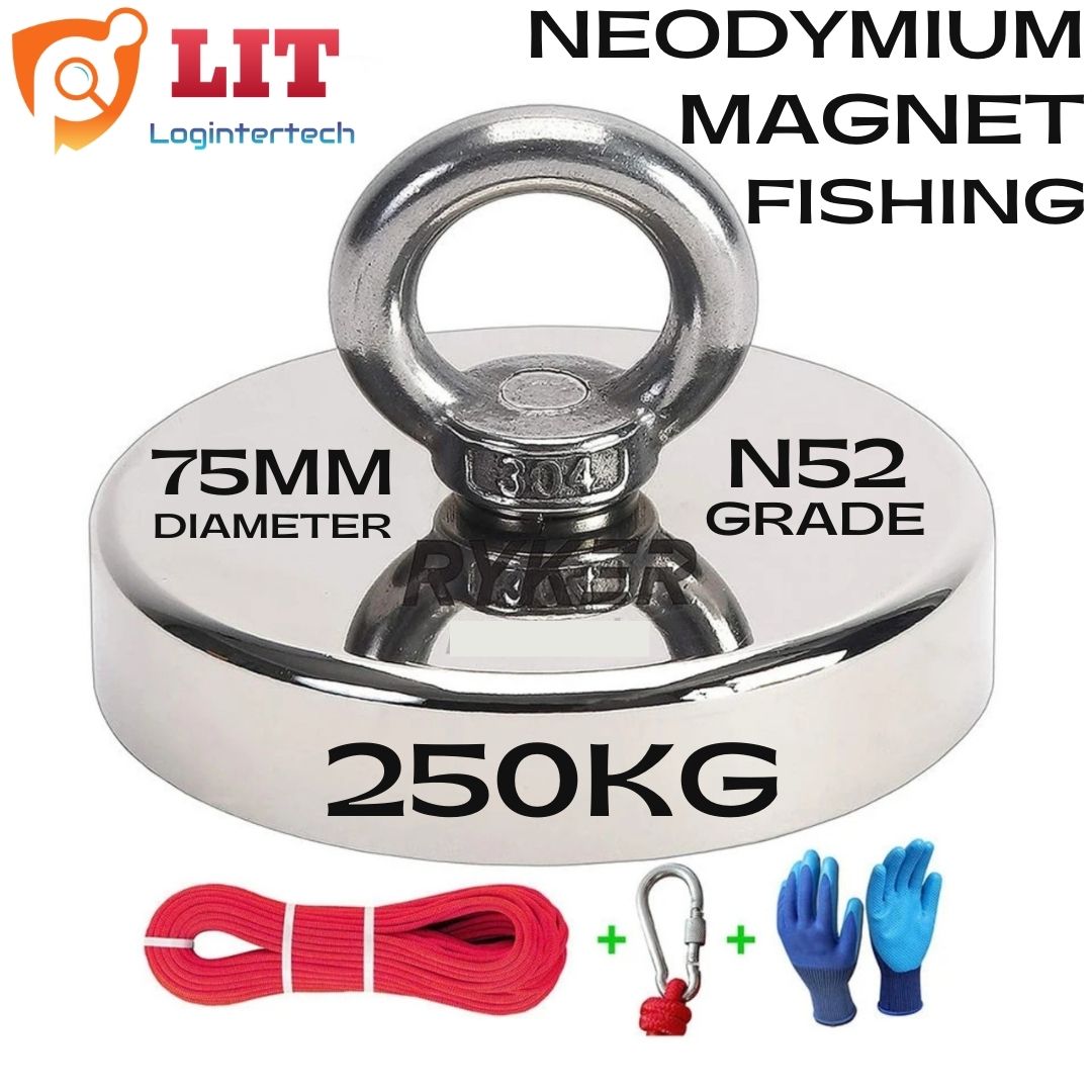 D75mm M10 Heavy Duty Neodymium Fishing Magnet – 200kg Pull – Treasure Salvage & Dive Retrieval